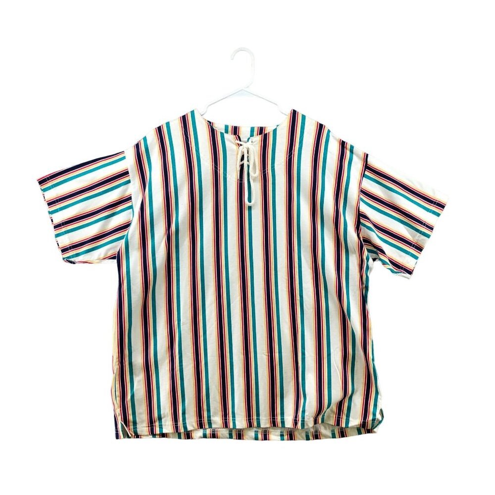 NWT Prides Landing Womens Plus Baja Stripe T Shirt Lace Up 22W Cotton Pullover